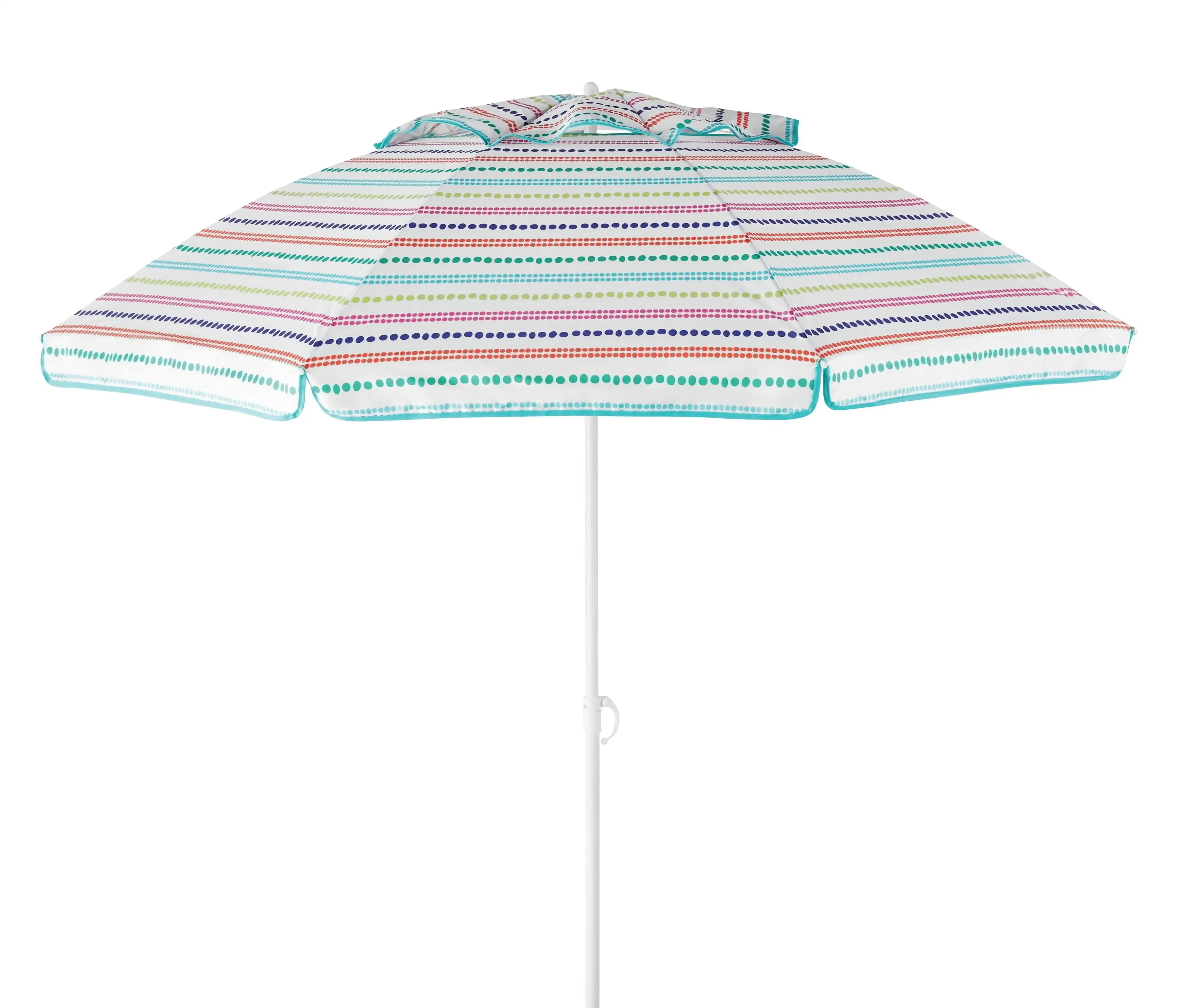 Polka Dot Stripe Beach Umbrella 6ft UPF 50+ Portable Windproof with Carry Bag & Anchor for Seaside Family Vacation