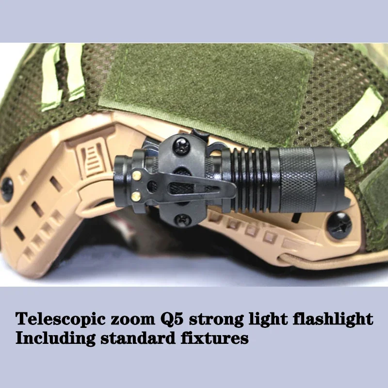 FAST MICH200 Tactical Helmet Mini Q5 Portable LED Telescopic Zoom Flashlight Outdoor Hunting Reconnaissance