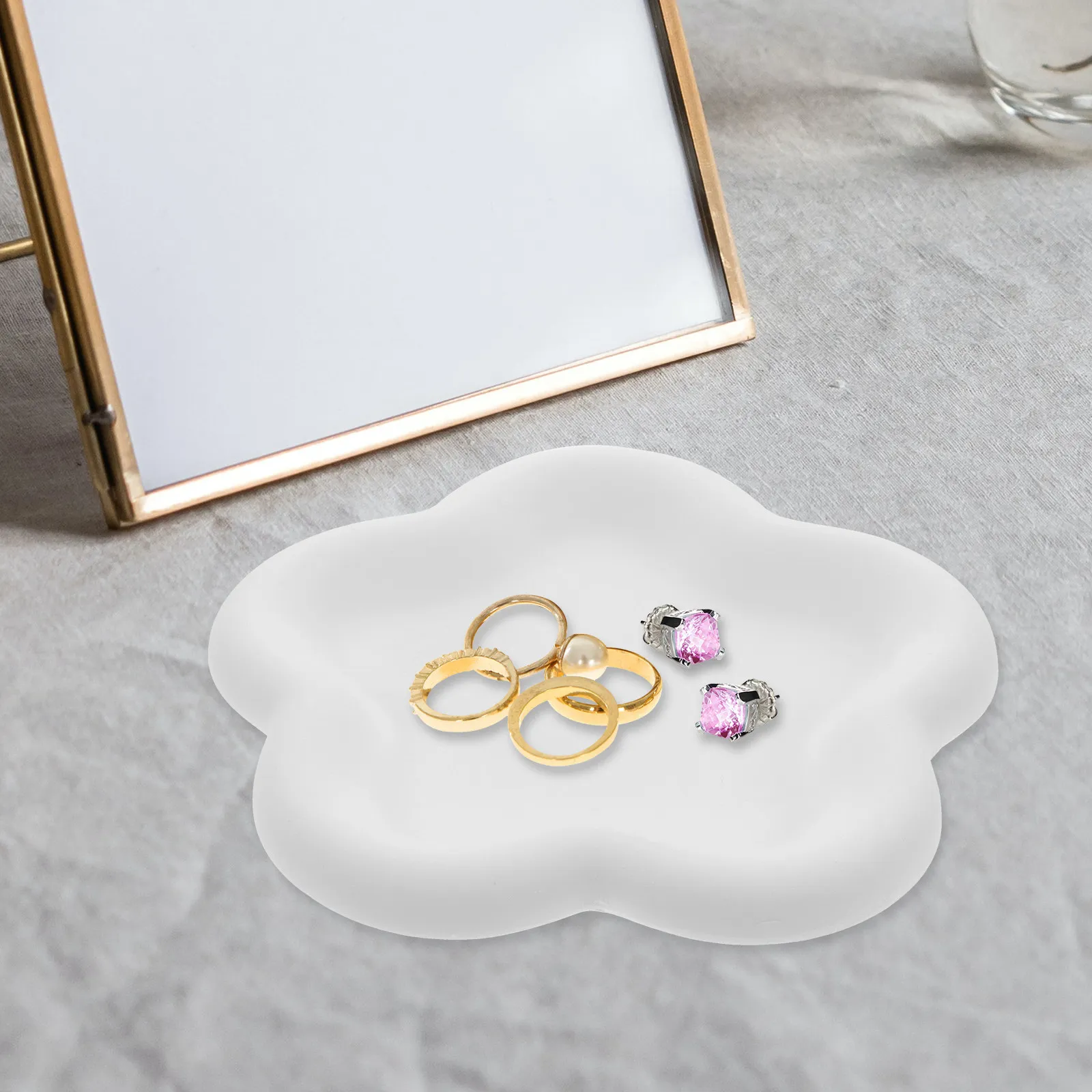 Smooth Edge Gypsum Ring Dish Jewelry Tray Holder for Accessories Perfume Glasses Hairpins Watch Lipstick Candy Decorative Tray
