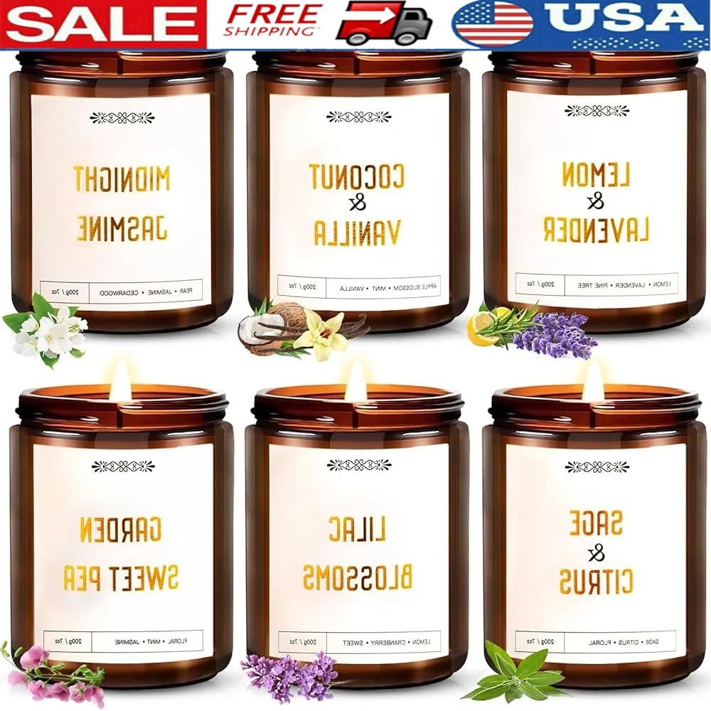 6 Pack Aromatherapy Candles Natural Soy Wax Clean Burning Home Fragrance Gift Set Stress Relief Relaxation Meditation Air