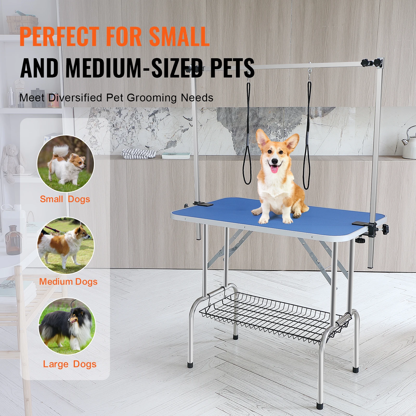 Pet Grooming Table Two Arms With Clamp, 36''x24'' Dog Grooming Station, Foldable Pets Grooming Stand For Medium And Small Dogs,