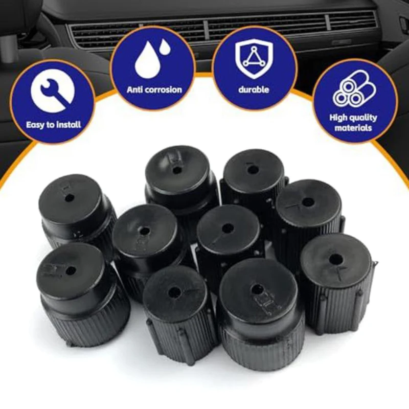Car AC Charging Port Cap Kit 10Pcs - R134a 13mm/16mm Seal Covers for High & Low Pressure Side, Anti-Dust System Protection
