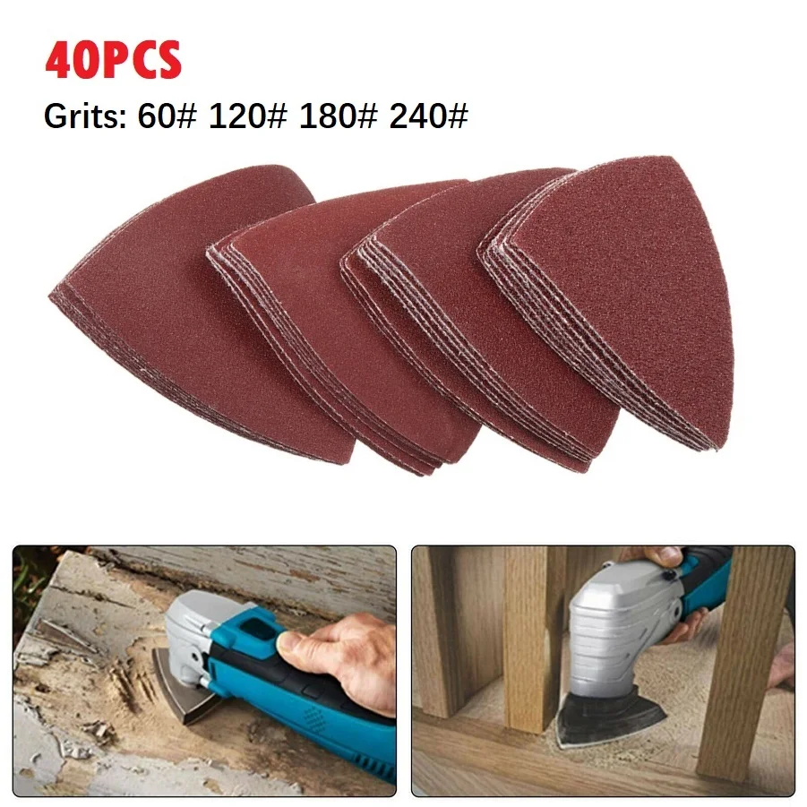 40pcs 80mm Aluminum Oxide Triangle Sandpaper Sanding Disc 60 120 180 240 Grit Fit 3-1/8 Inch Oscillating Multi Power Tool