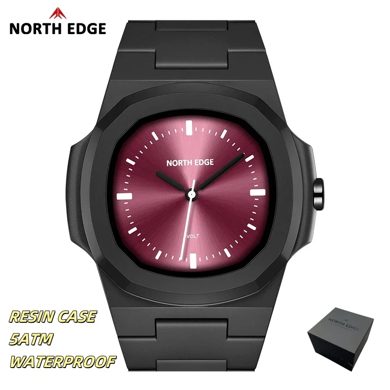 NORTH EDGE Watch for Man New VOLT Quartz Watch Fashion Light Resin Case Square Swimming 50M Waterproof Men Watches Gift Box