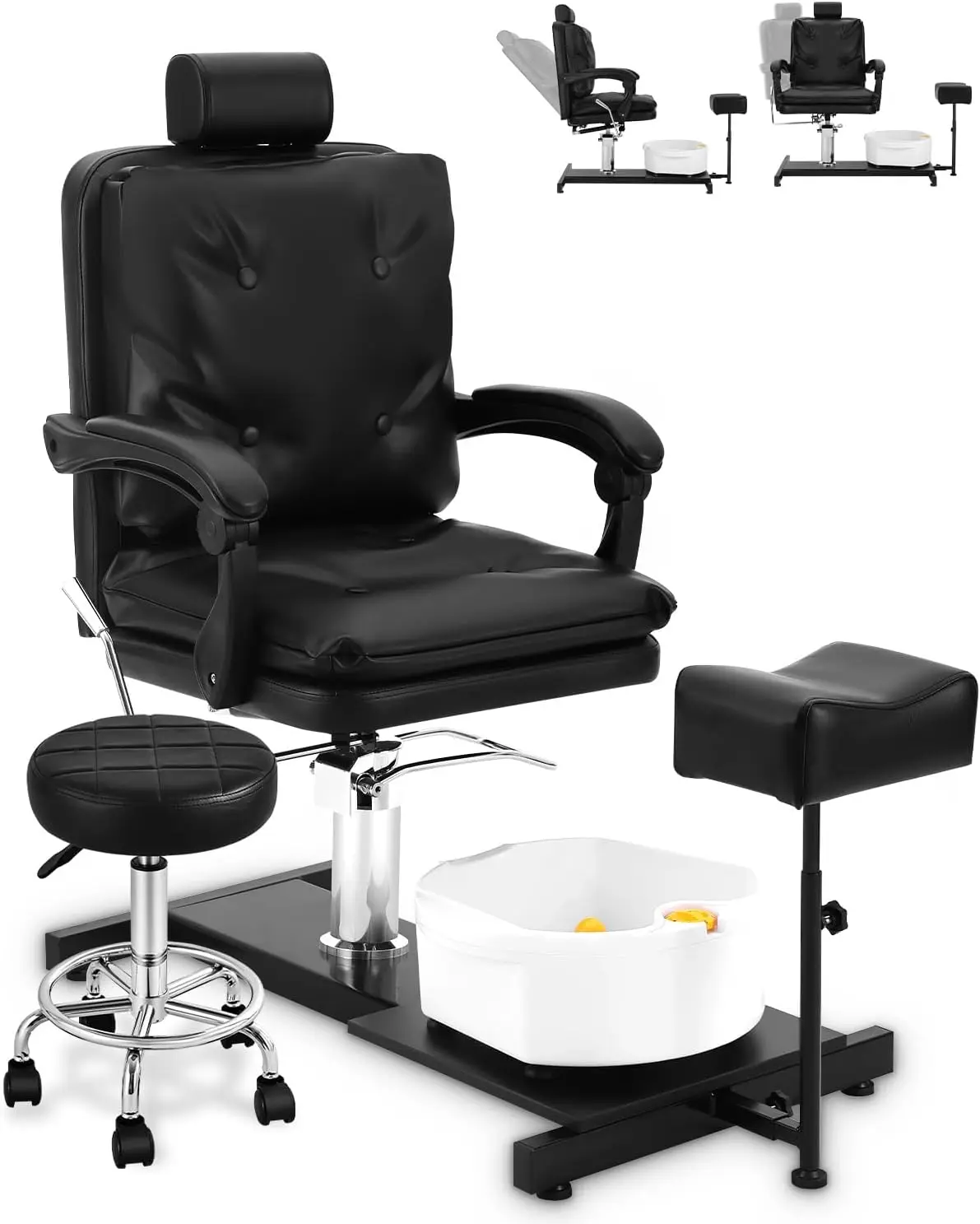 Reclining Portable Pedicure Station,with Pedicure Stools for Nail Tech,Hydraulic Height Adjustable,360 Swivel Silla Pedicura