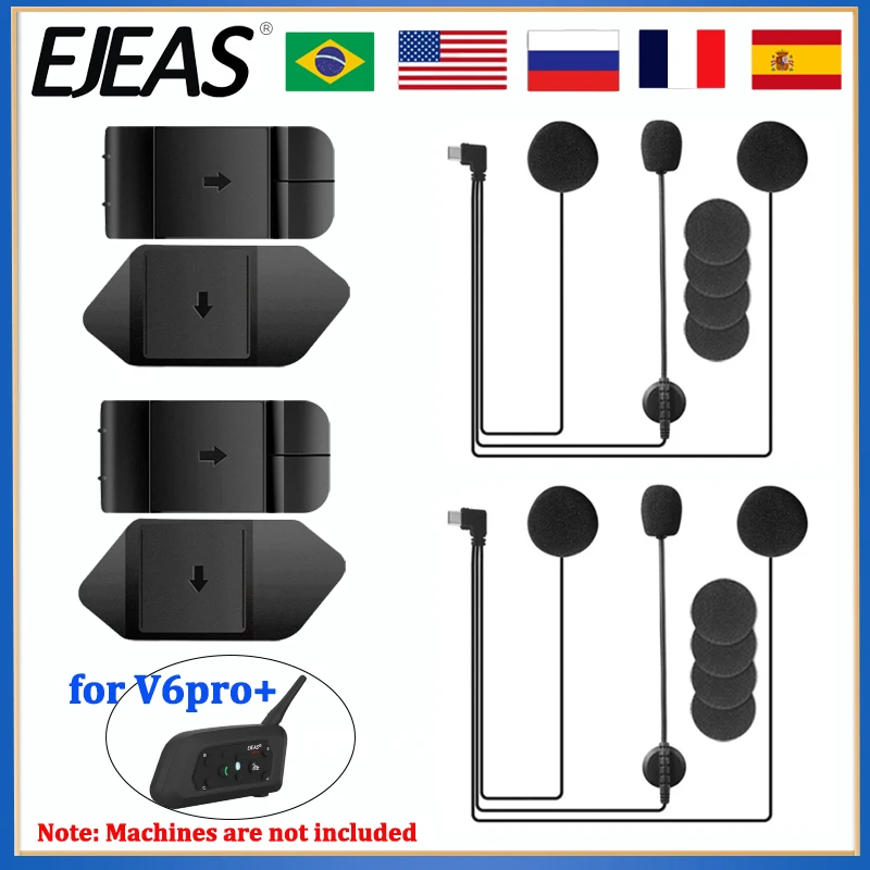EJEAS V6 PRO+ Motorcycle Helmet Headset Earphone Microphone Speaker Type-C with New Style ​Mounting Clip Double-Sided Tape Gift