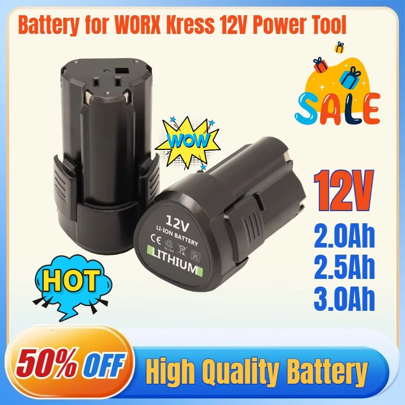 New 2.0Ah/2.5Ah/3.0Ah Battery for WORX Kress 12V WA3506 WU127 WU128 WU132 WU131X WU130  WU280 WX540 WX128 Power Tool