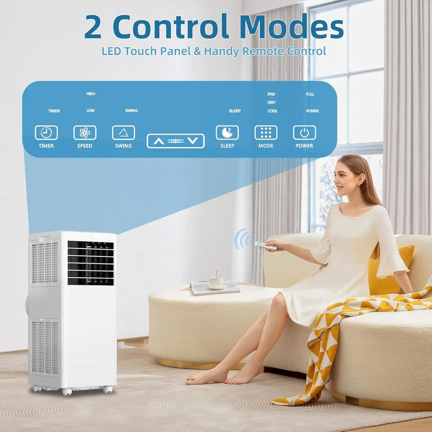 8,000 BTU Air Conditioner with Built-In Dehumidifier, AC Unit for Rooms Up to 350 Sq Ft - Remote Control,Window Kit,3 Fan Speeds
