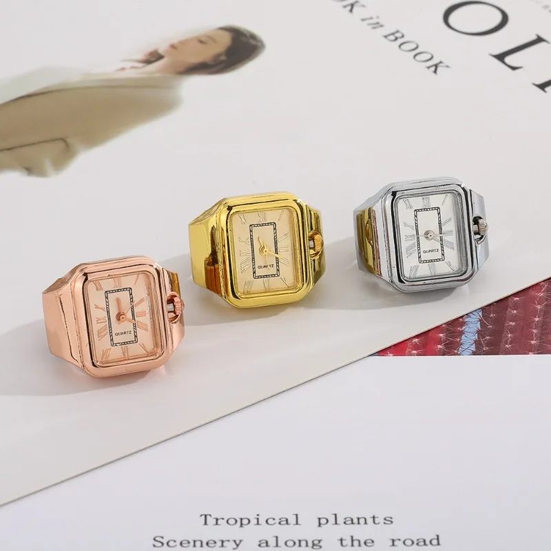 Rectangular ring watch gold time classic fashion elegant business quartz watch