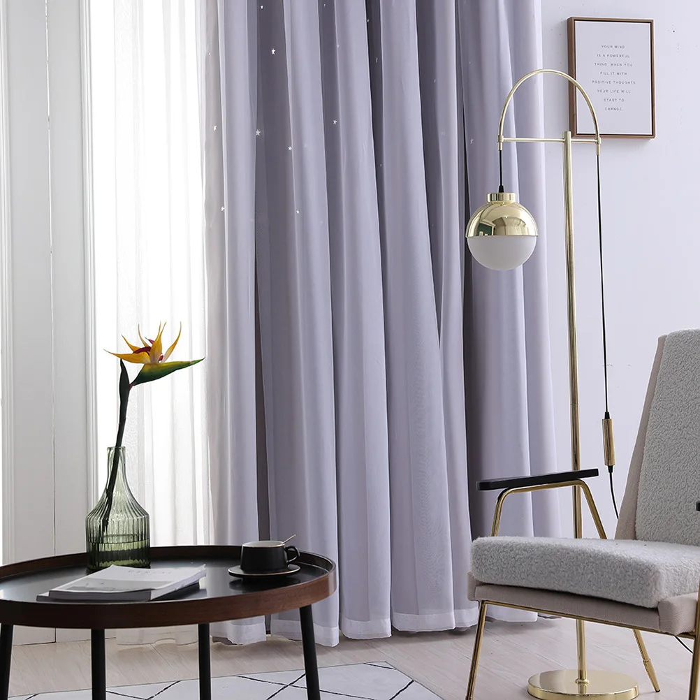 1Pcs Double Layer Blackout Curtain Hollow-Out Window Curtain Grey 250x100cm Living Room Bedroom Decorative Modern Home Cover