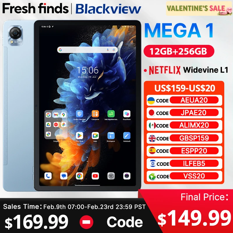 Blackview MEGA 1 tablets 11.5" 2.4K 120Hz Display 50MP Camera 12GB 256GB 8800mAh 33W Charging Widevine L1 Android Pad PC