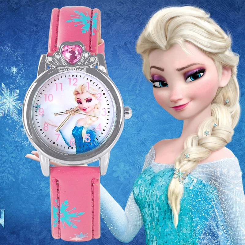 Disney Princess Elsa Child Watches Figure Cartoon Anna Princess Kids Watch Girls Student Children Clock Children's Day Gift