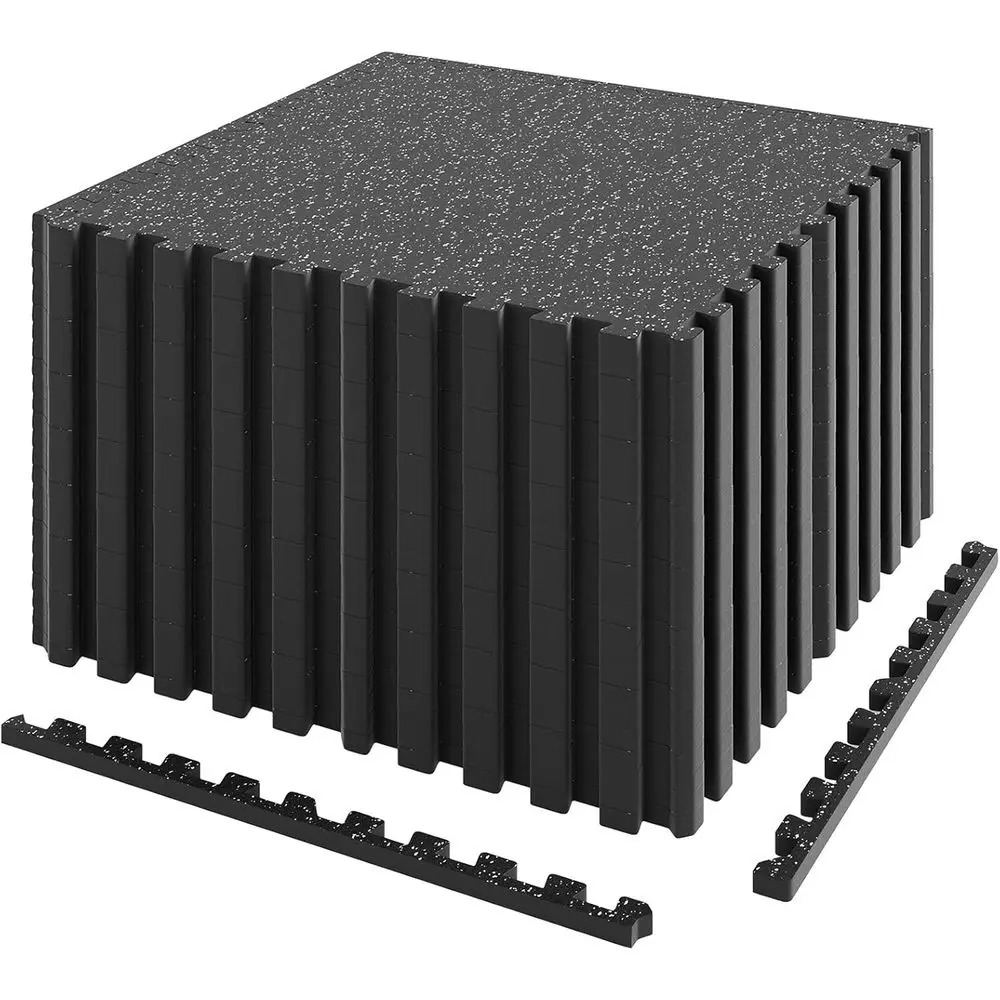 24-Pack Interlocking Rubber Gym Floor Mats, 0.79'' Thick 24''x24'' Puzzle Tiles with Border Strips, 96 sq.ft Anti-Slip, Noise-Re