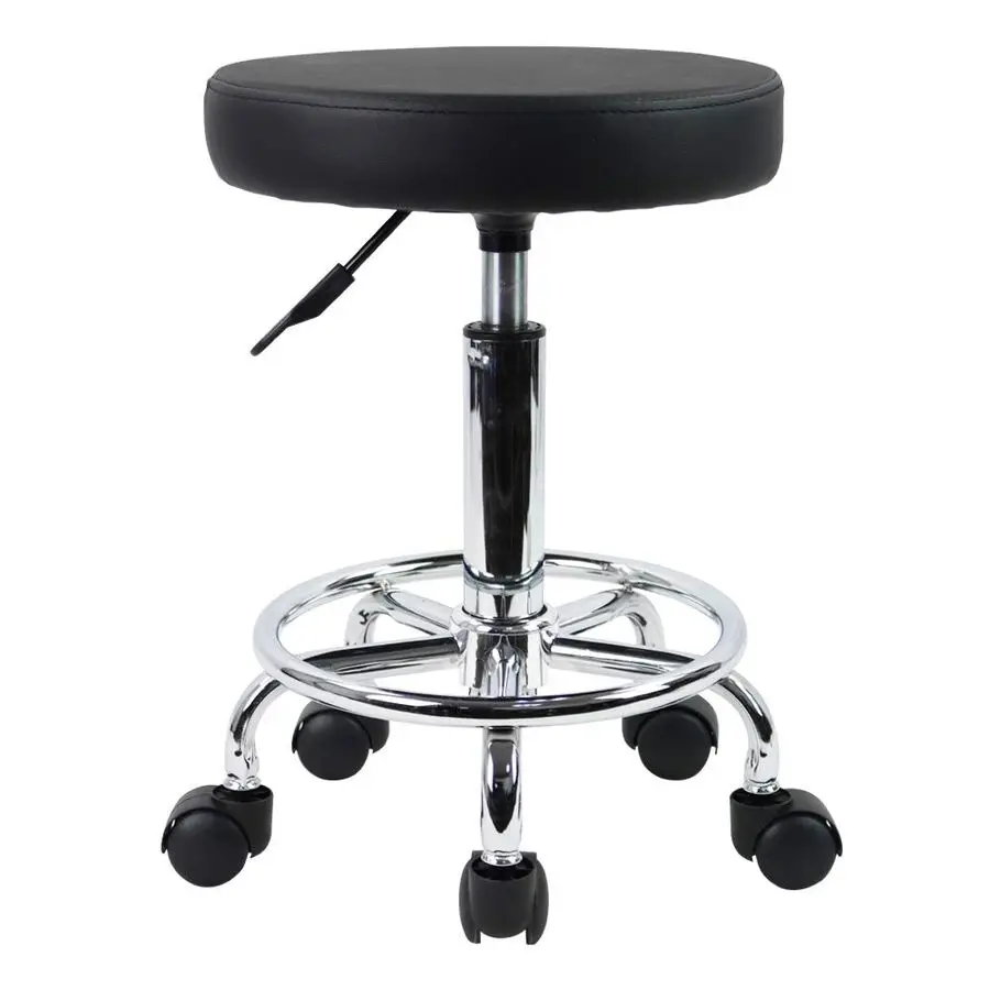 PU Leather Round Rolling Stool with Foot Rest Swivel Height Adjustment Spa Drafting Salon Tattoo Work Office Massage Stools Tas