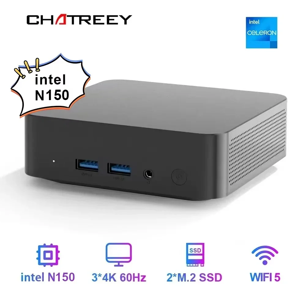 T9H Mini PC Intel Twin Lake N150 WIFI5 Windows 11 Ultra Small Pocket Computer Dual SSD Full Function Type-C 4K 60Hz RGB Output