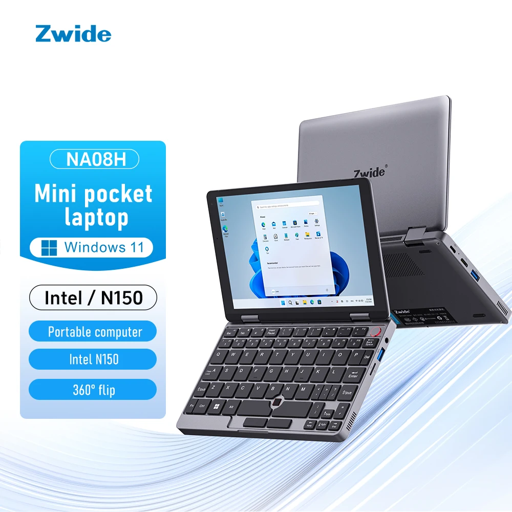 Zwide IntelN150 12GB Memory 512GB SSD Hard Disk Windows 11 Home Portable Laptop Notebook Mini PC Touch Screen