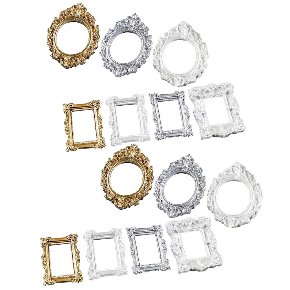 14Pcs Baroque Style Handmade Decor Elements Mini Frames for Phone Case DIY Vintage Ornament Frames Compact Resin Frame Mini