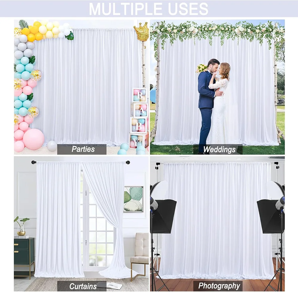 Backdrop Curtain for Wedding Party Baby Showe Home Decor Soft Chuishun Silky Fabric Drapes White Photography Backgrounds Decora