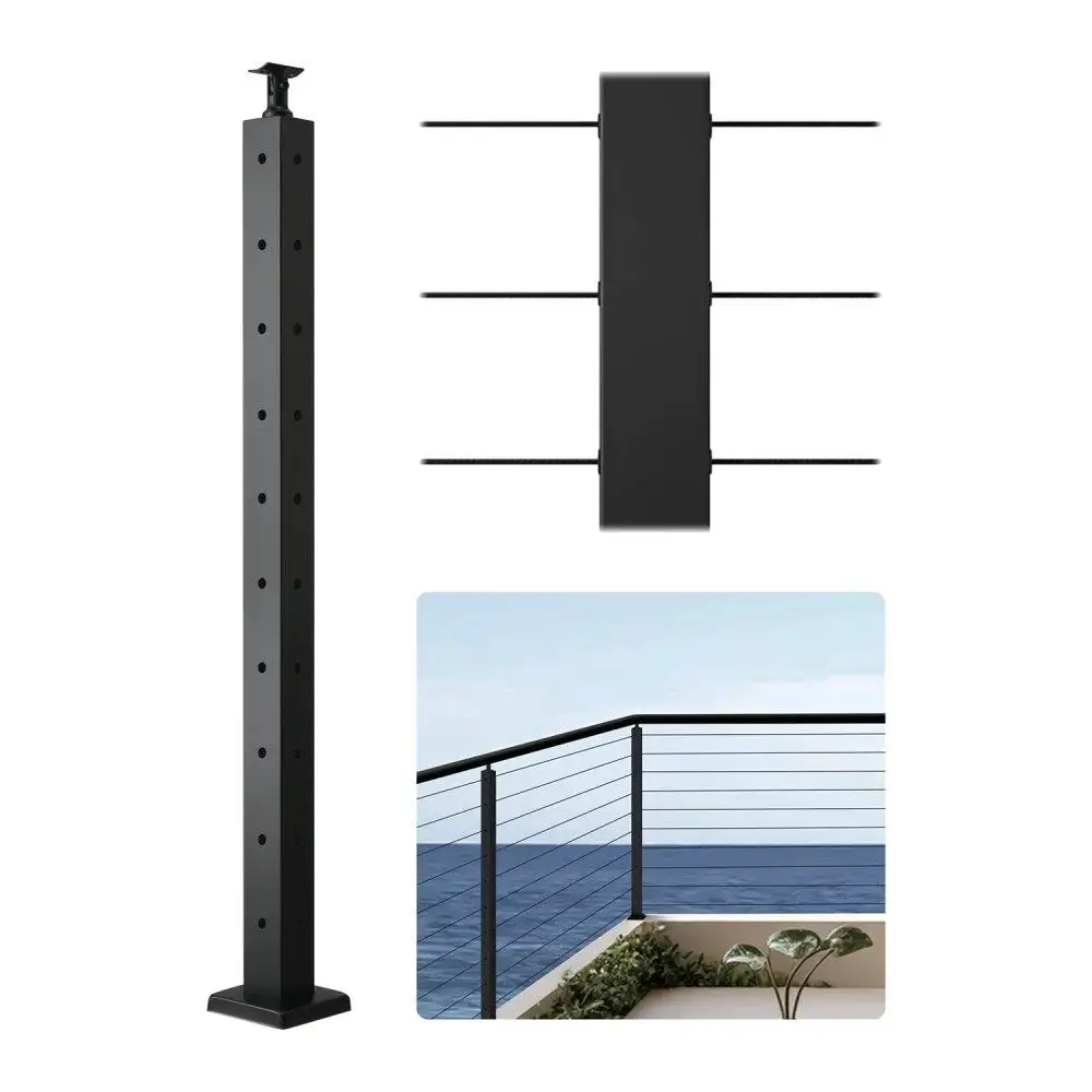 Stainless Steel Cable Railing Post 36x2x2 Inch Corner Post with L-Shaped Pre-Drilled Holes and Horizontal Curved Brackets