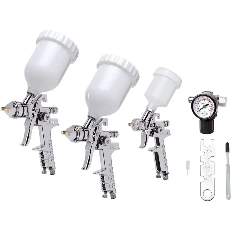 Rockwood 10 Piece Hvlp Air Spray Gun Set Kit Gravity Feed Automotive Paint 3 Gun with 1.4 Mm & 1.7 Mm & 0.8 Mm Needle Nozzle