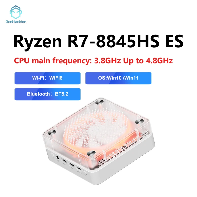 Genmachine R7 8845HS ES Mini PC Windows 11 Ryzen WiFi 6 Gaming PC 8Cores 16Threads Supprot DDR5 4800MHz Ram Display Computer Pc