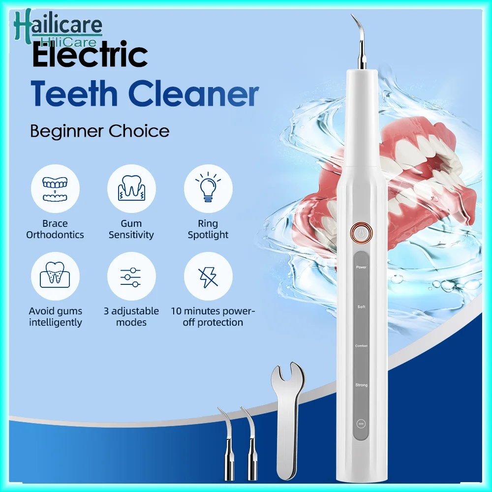 Ultrasonic Dental Calculus Remover USB Rechargeable Teeth Plaque Scaler 3 Modes Portable Cordless Dental Calculus Remover