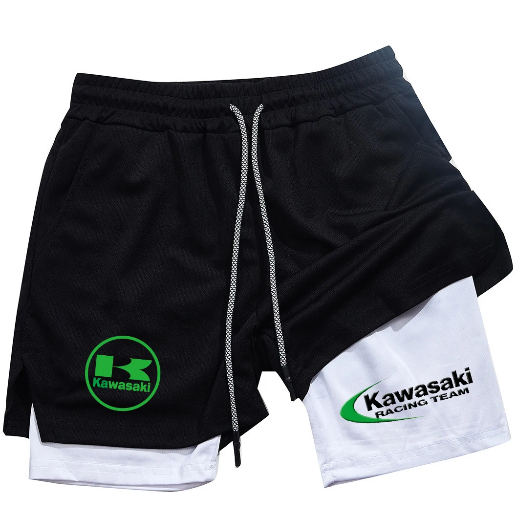 Kawasaki 2 en 1 deporte fitness estiramiento casual rápido secado doble transpirable verano running shorts