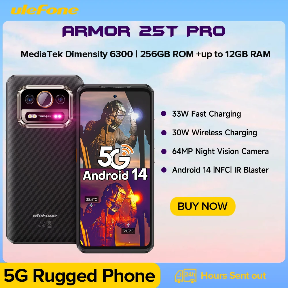 Ulefone Armor 25T Pro 5G  Rugged Phone   33W 50MP+64MP NFC Waterproof Smartphone Android 14 ROM 256GB