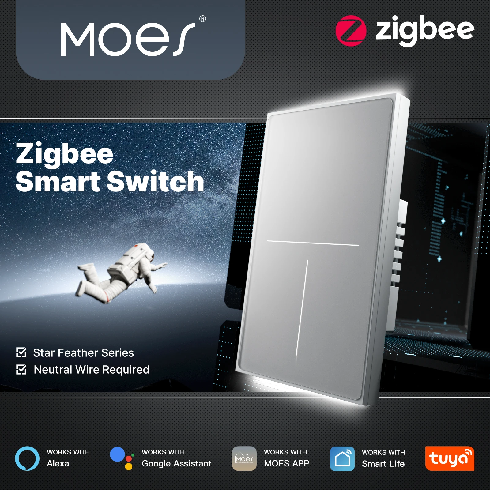 MOES Tuya ZigBee Star Feather Switch US Smart Air Touch With Neutral Light Scene 2in1 APP Remote Control with Alexa Google Home