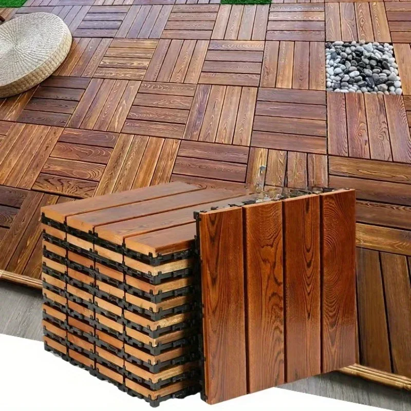 1pc Wooden floor tiles, outdoor terrace balcony DIY splicing installation, courtyard floor tiles