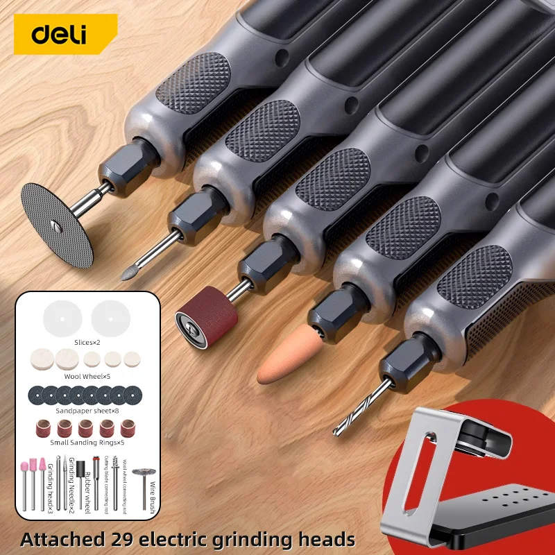 Deli Portable 18V Electric Drill Mini Grinder for DIY Rechargeable Engraving Drilling Griding Machine Micro Rotary Tool Kit