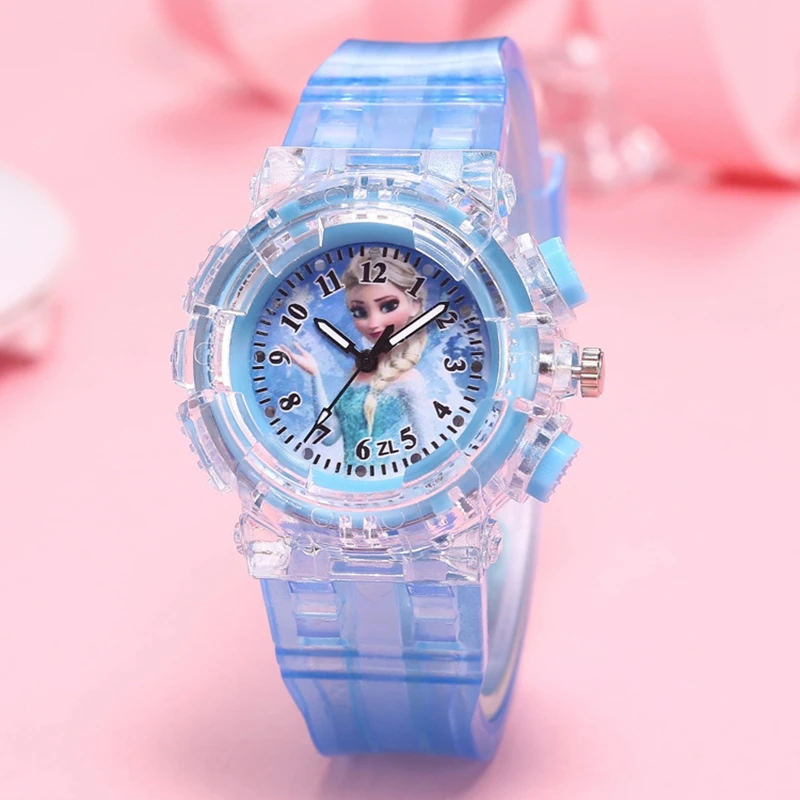 LED Flash Frozen Princess Elsa Children Cartoon Watches Spiderman Colorful Light Boys Watch Girls Kids Clock Wristwatch