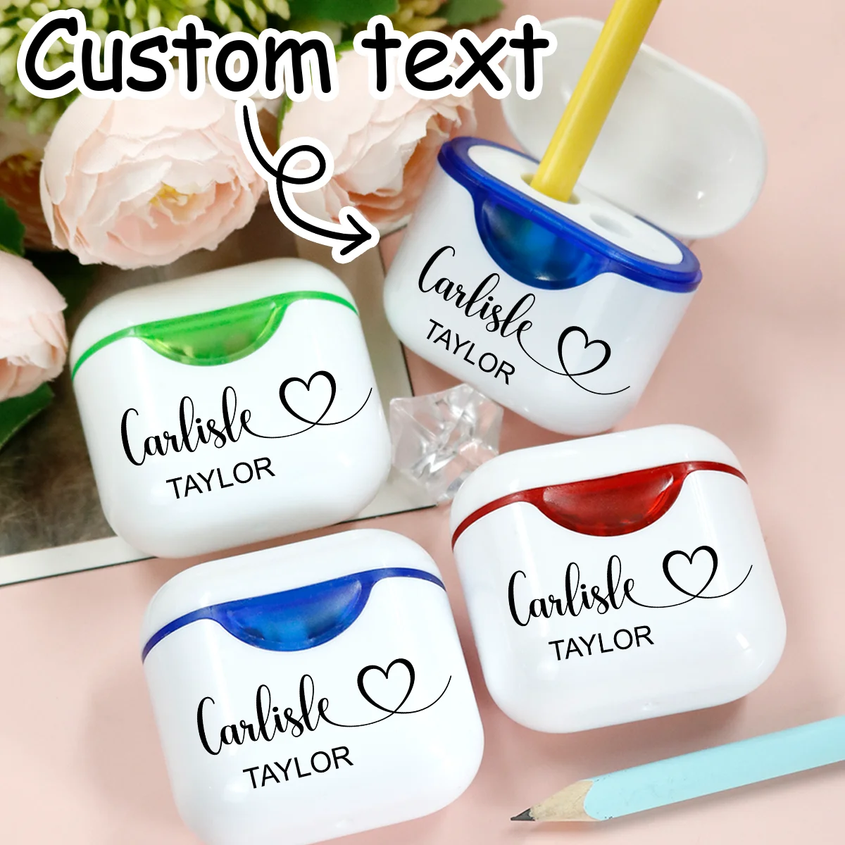 Custom Name Pencil Sharpener,Personalized Pencil Sharpener For Kids,Customized Double Head Pencil Sharpener Manual,