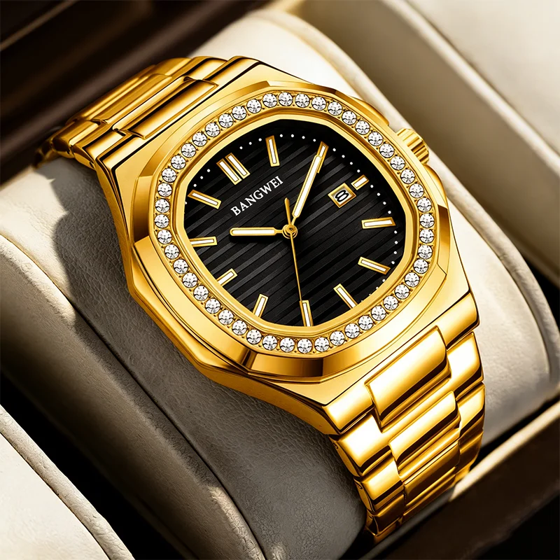 BANGWEI Luxury Men's Business Watches Quartz Wristwatch Man Outdoor Sports Square Fashion Military Waterproof Watches For Men