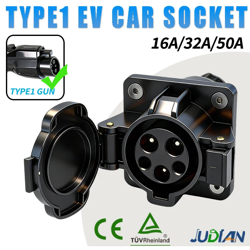 TYPE1 EV Connector 16A 32A 50A EV Charger Socket Inlet EV Charging Socket Without Cable For Chinese Standard Electric Car