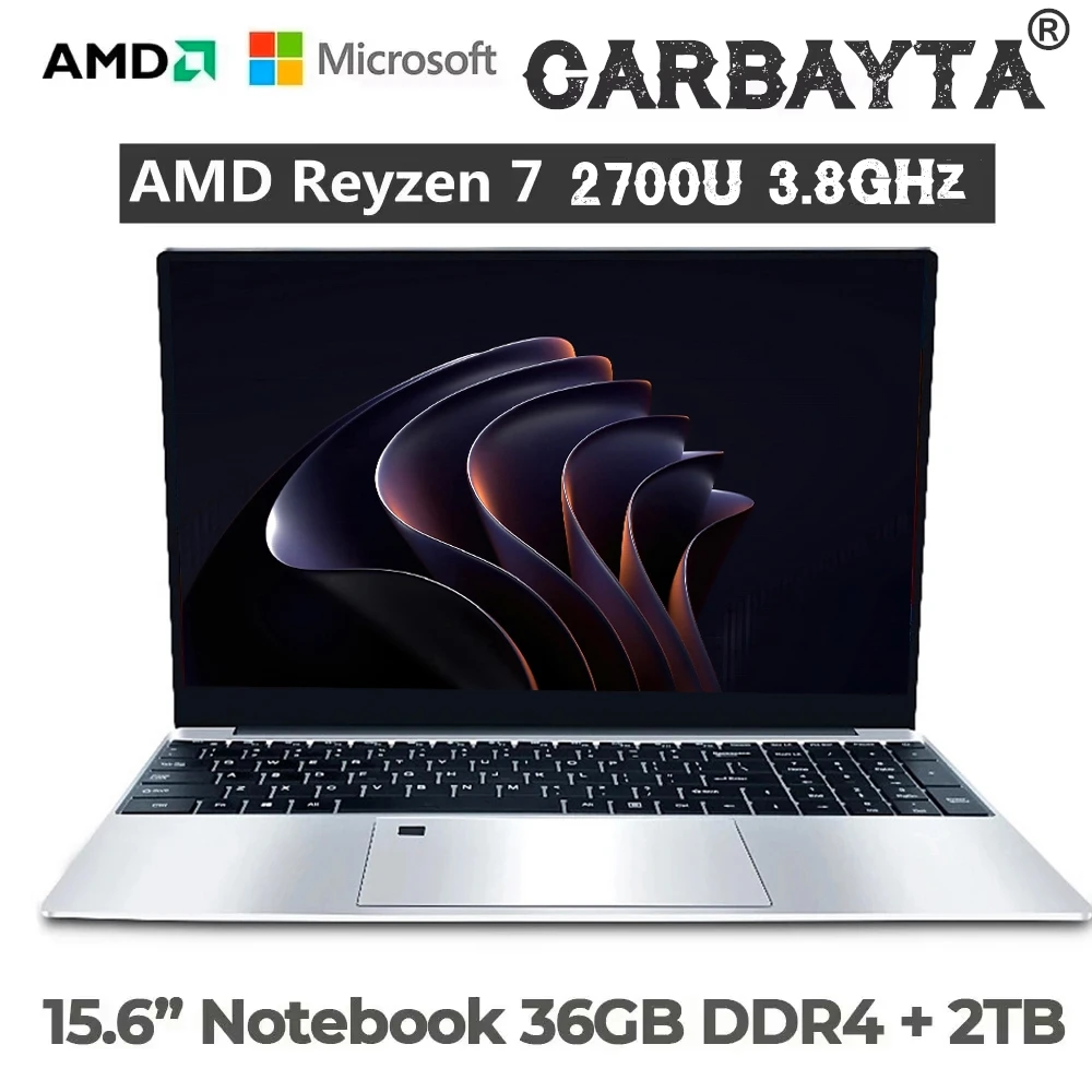 AMD Ryzen 7 2700U Gaming Laptop - 15.6" Metal Body, Up to 36GB RAM, 2TB SSD, 5G Wi-Fi, Bluetooth, Windows 11 Pro