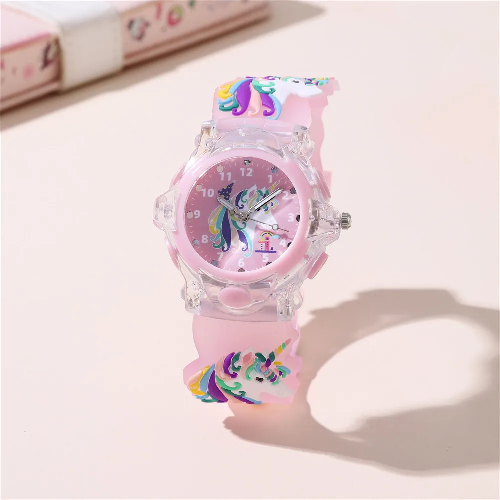 4 Colors Children Watch Glowing Cartoon Unicorn Wristwatch Watch 3-15Years Old Student Watch
