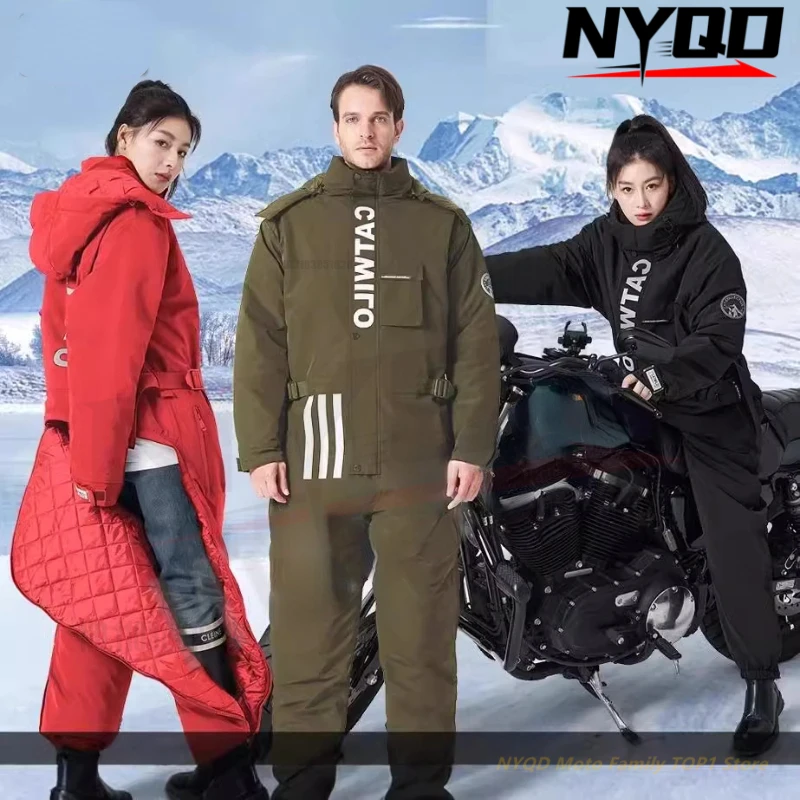 Winter Electric Motorcycle Riding Jacket Kart Racing Suit Moto Warm and Velvet Thickened Split Legs Riding Suit Fishing Clothe
