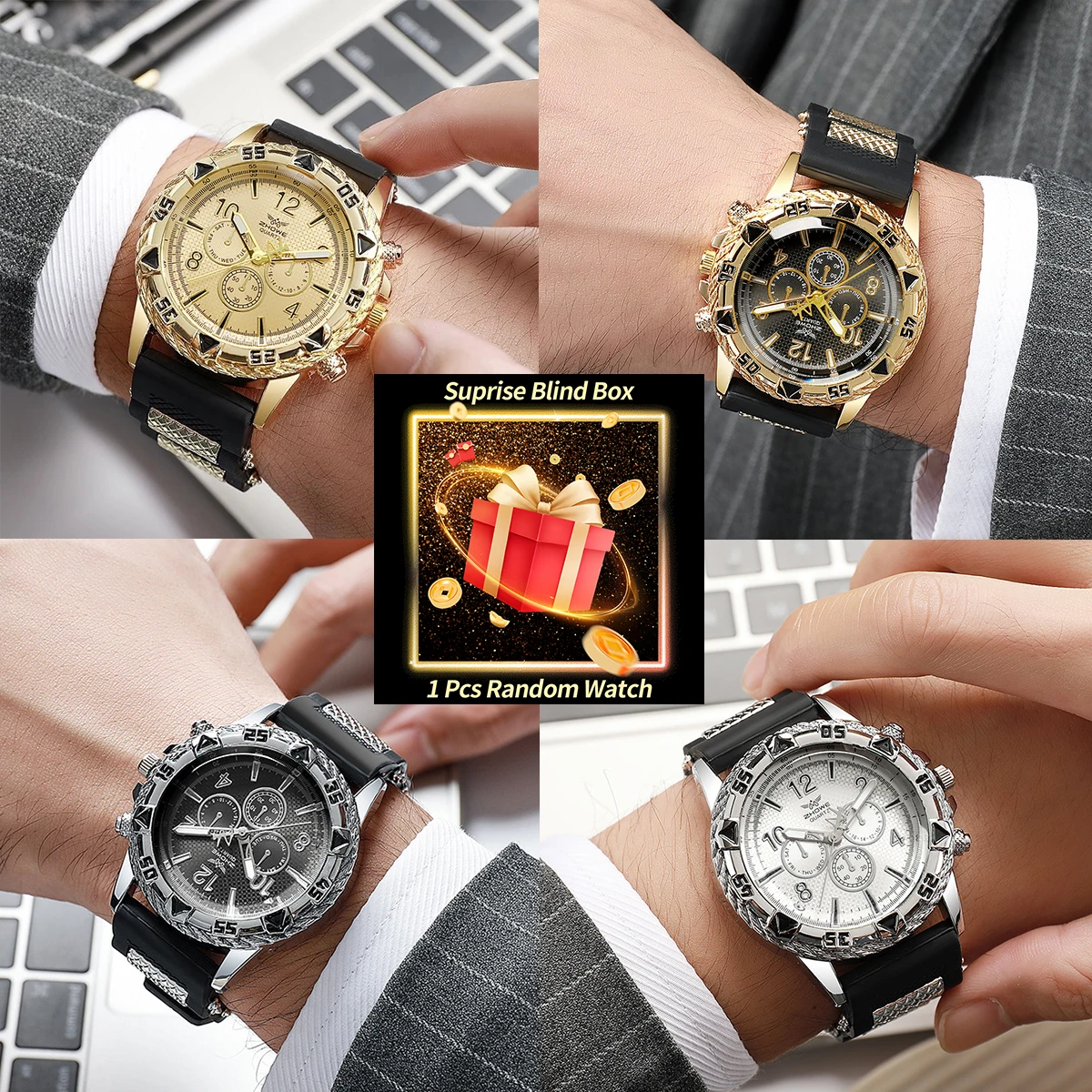1PC Surprise Mystery Watch Blind Box-Fashion Men’s Watch Casual Silicone Band Analog Quartz Wrist Watch Man Sports Watches