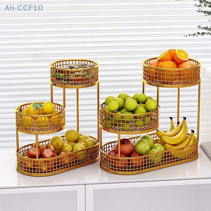 Countertop Fruit Basket Metal Wire Storage Basket, Counter Serving Tray Space Saver Serving Stand Vegetables Storage Rack