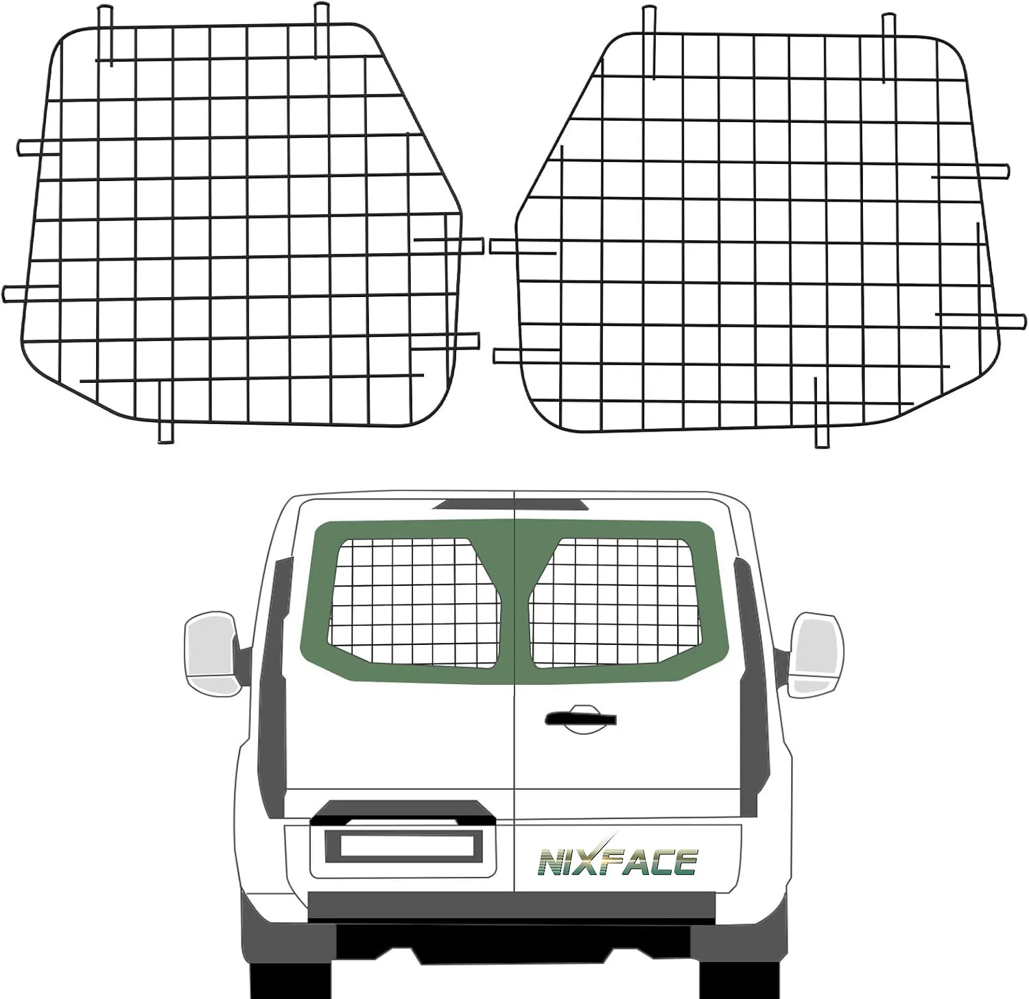 Rear Window Safety Screens Fit for Ford Transit Full Size Van Low Roof 2PCS