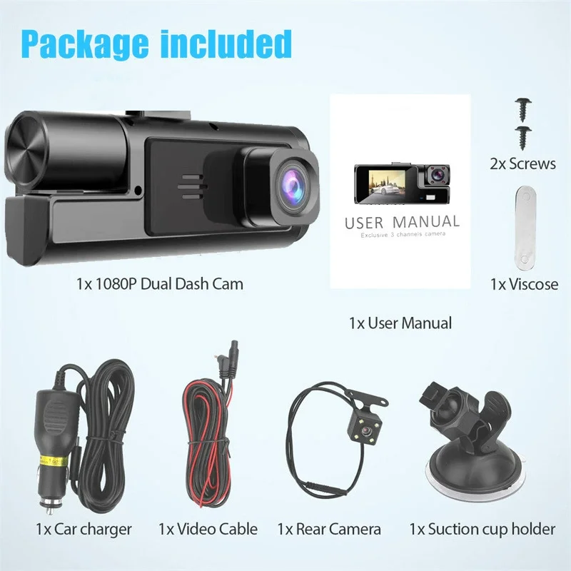 Driving Recorder Triple Lens  3 Cameras High-definition 1080P with Reversing Camera and WIFI Car DVR