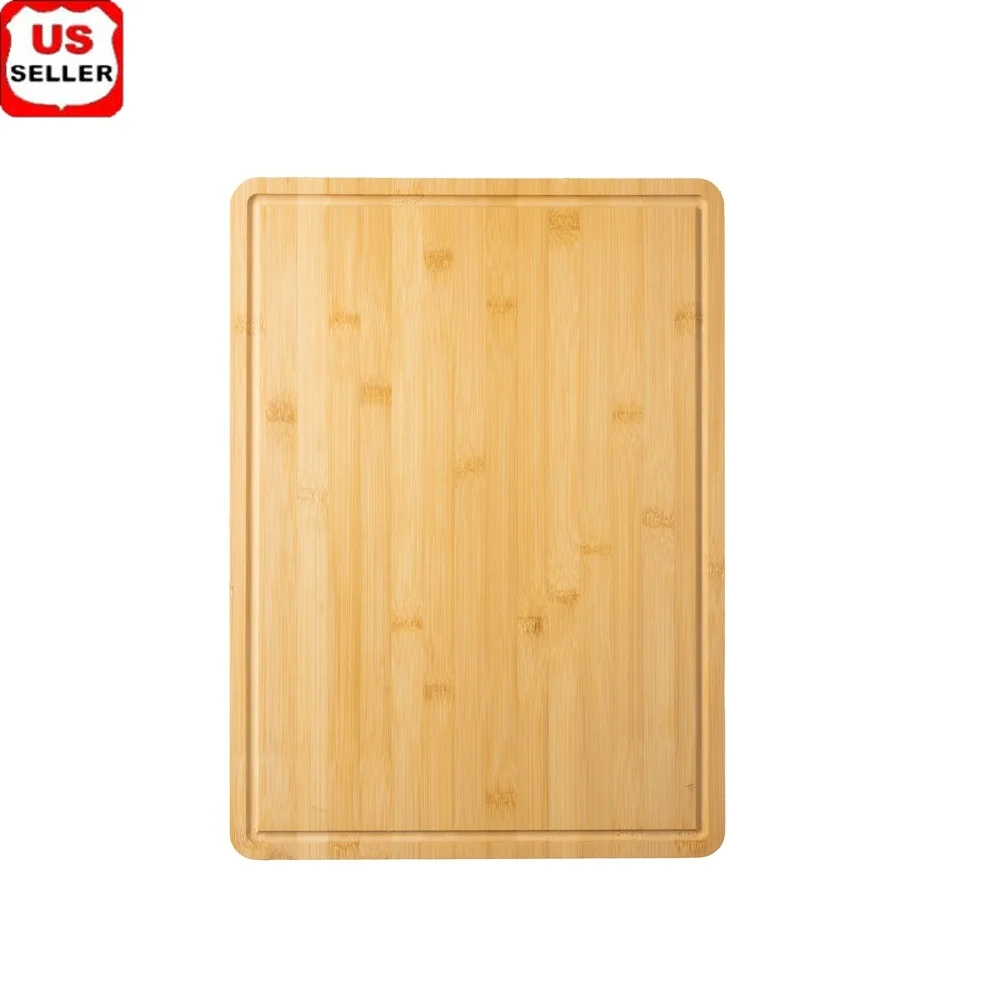 Non-slip Bamboo Cutting Board with Juice Groove 14x19.5 Inches Eco-friendly Kitchen Prep Board Durable with Handles TPR Feet