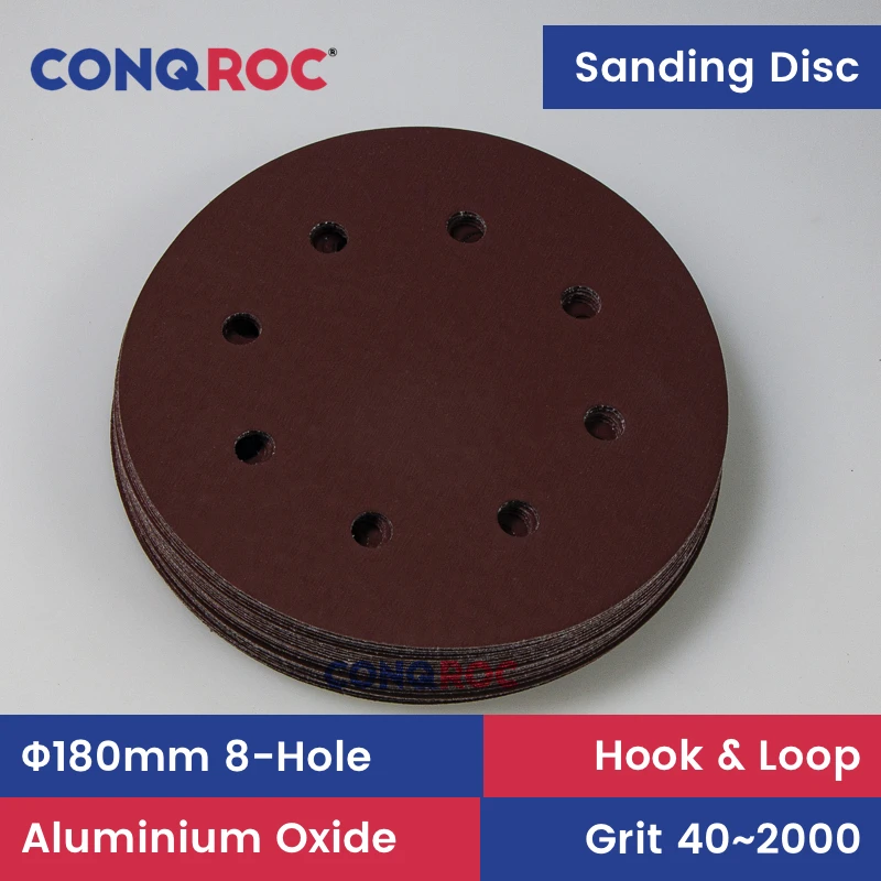 25 Pieces 180mm (7-Inch) 8-Hole Sanding Discs Aluminium Oxide Dry Sanding Papers Hook and Loop Grit 40~2000