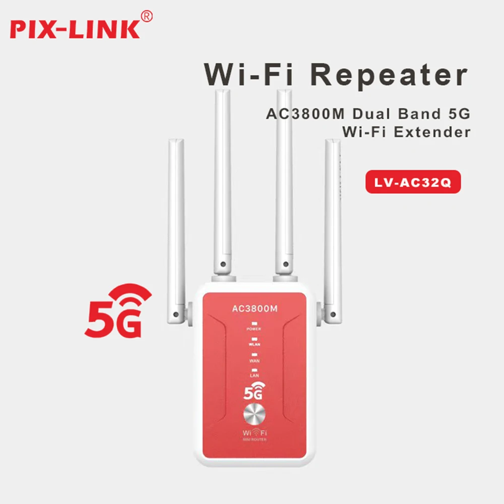 PIX-LINK AC32Q WiFi Repeater 1200Mbps Wireless Dual-Band Network Signal Booster 5G 802.11ac WiFi Amplifier Router Range Extender