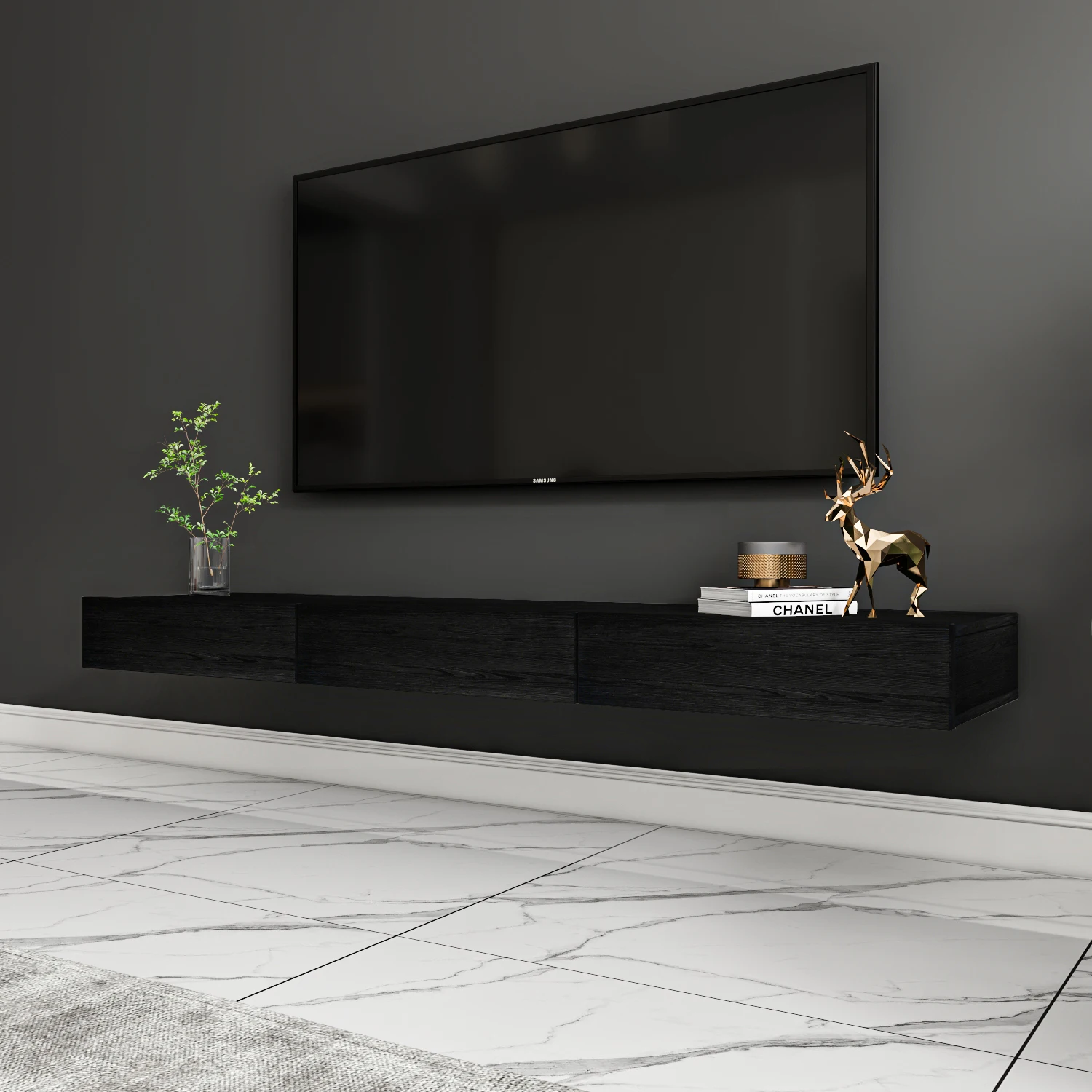 Minimalist AVALON Wall Mounted Tv Stand Wood Black Wall Mounted Tv Cabinet Wholesale Elegance Style Living Room Home Furniture