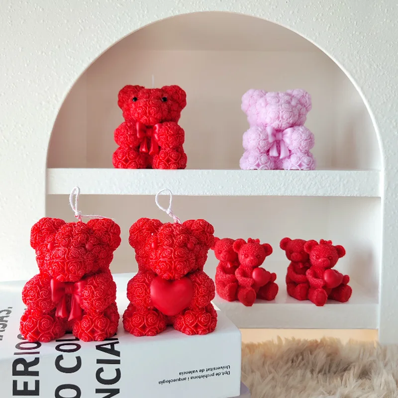 1PC Valentine'S Day Rose Bear Scented Candle, A Home Decoration With An Atmosphere, A Gift For Girls, And A Heart-Shaped Candle