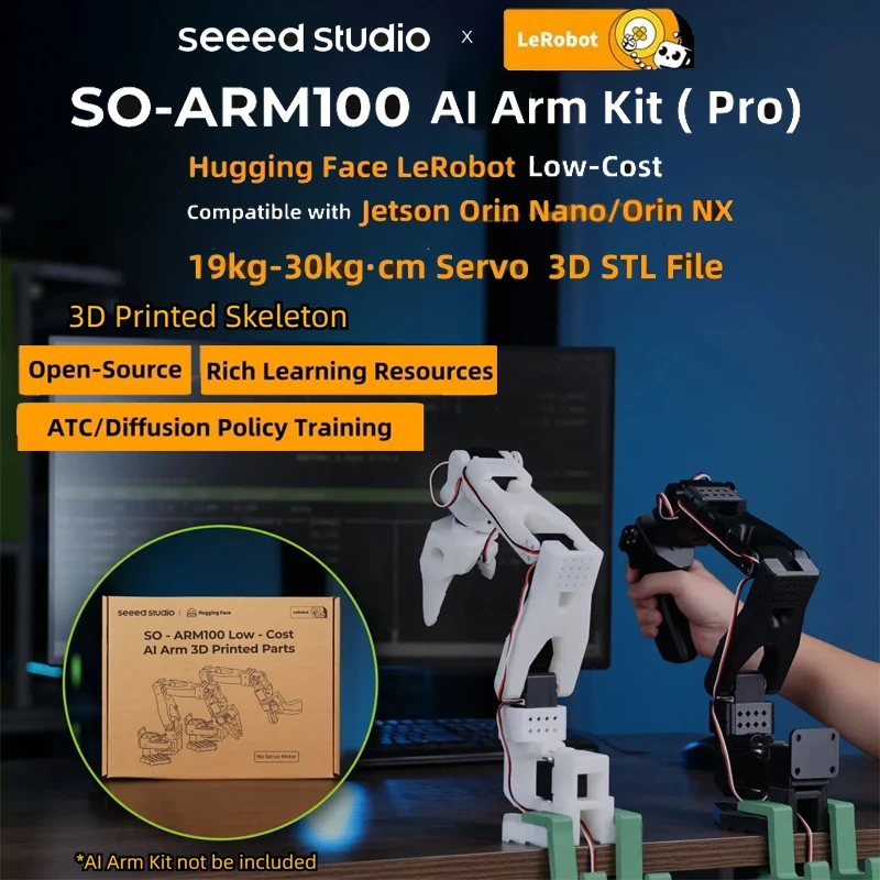 SO-ARM100 AI Arm Kit ( Pro ) Low-Cost Hugging Face LeRobot,compatible with recomputer J4012 Orin NX 16GB,3D Printed Skeleton
