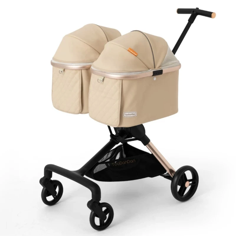 Cute Foldable Cat Stroller for 2 Cats 4 Wheels Outdoor Dual Cat Stroller Bag Detachable Dog Trolley Carrier Luxury Pet Products