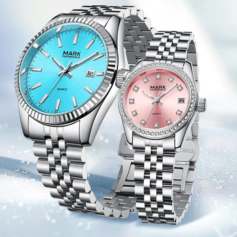 Trend Fashion Couple Watches Quartz Steel Band Date His Hers Watch Sets Luxury Original Brands